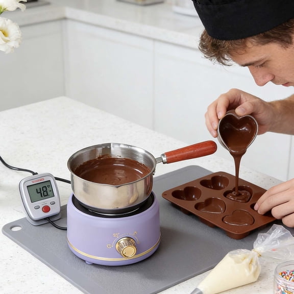 sdhkgrrt Chocolate Melting Pot, Chocolate Melting Pot, Mini Heating Furnace Set, Stainless Steel Melting Pot with Warmer, for Candy, Wax, Milk, and Home Kitchen Dessert Making Tool