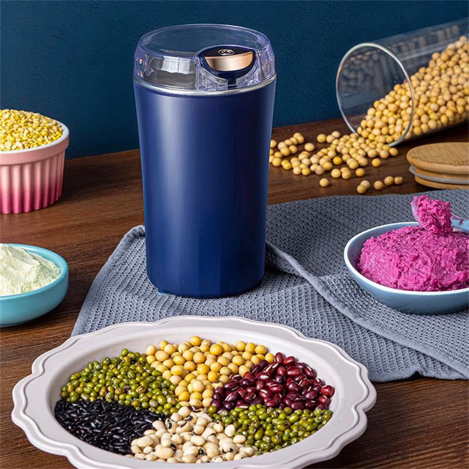 sdhkgrrt Coffee Grinder, 200W Electric Spice Grinder for Coffee Beans Herbs Nuts, Stainless Steel Blades Grinder for Fine Powder, Kitchen Grinder for Spices Pepper Seeds, Portable Grinder with