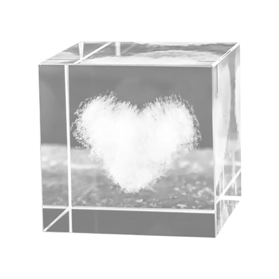 sdhkgrrt Crystal Engraved Cube, Crystal Cube with Inner Engraving, Laser Engraved Crystal Desk Ornament, Heart Sun Moon Cloud Gift for Anniversary Birthday Wedding Desk Decor