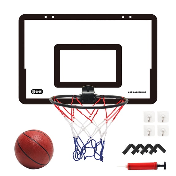 sdhkgrrt Over The Door Basketball Hoop, Punch Free Transparent Backboard forKidsBoysGirls, Indoor Basketball Set with Net Ball Hooks, Hanging Basketball Board for Bedroom Dorm Game Room Home Play
