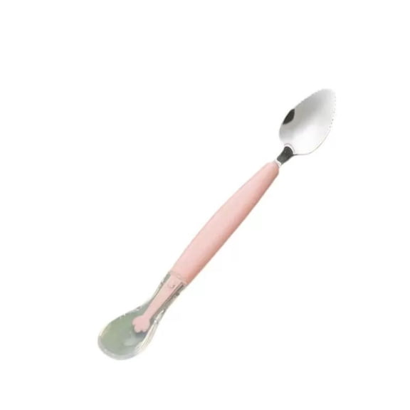 sdhkgrrt Double Headed Little One Feeding Spoon, Soft Silicone and Stainless Steel Little One Spoon for Little One Little One, Long Handle Self Feeding Spoon for Little One Led Weaning, First Foods