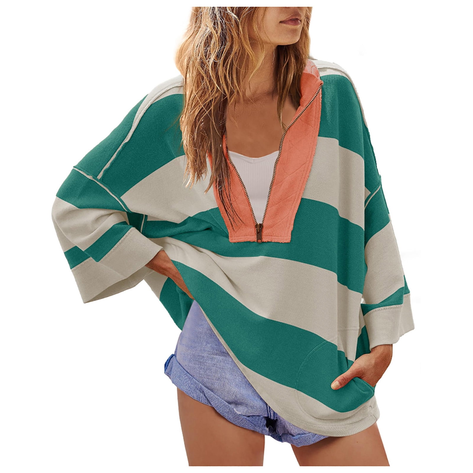 sdhkgrrt Dress Blouses for Women,Womens Oversized Striped Shirt Half