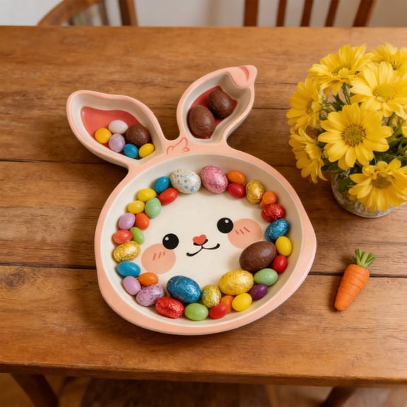 sdhkgrrt Easter Bunny Feeding Plate, 3-Compartment Little One Little One Plate for Solid Food and Snacks, Melamine Weaning Plate with Long Ears for Balanced Meals,KidsEaster Dinnerware for Home