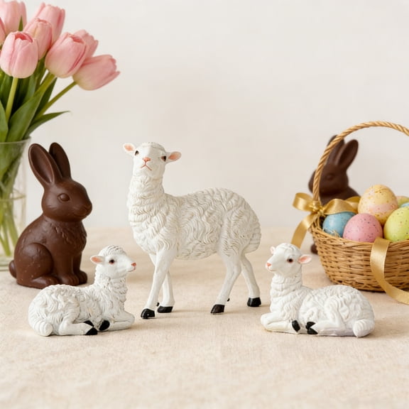 sdhkgrrt Easter Decorations, Resin Sheep Figurine Set of 3, White Easter Home Decor for Tabletop Display Case, Spring Holiday Decor for Living Room Bedroom Office Study