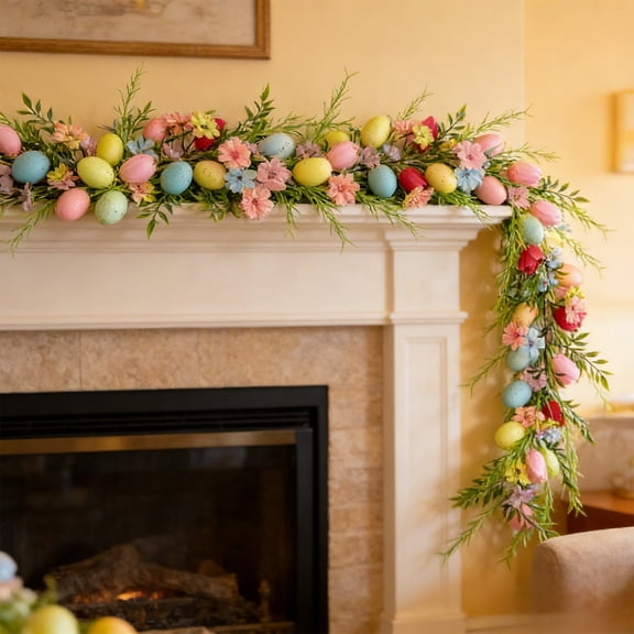sdhkgrrt Easter Egg Vine Garland, Spring Floral Door Decoration, Colorful Branch Decor for Porch, Artificial Leaves Swag for Wall, Indoor Hanging Decoration for Party, Floral Vine