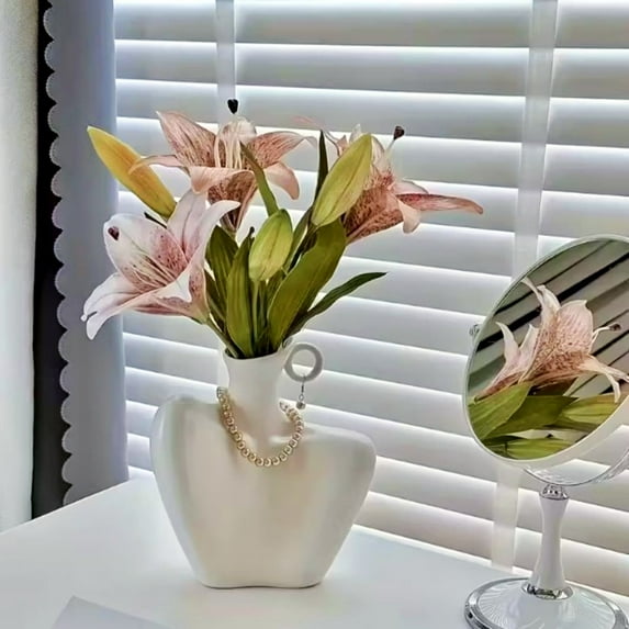 sdhkgrrt Elegant Glazed Vase Decor, Modern Glossy Vase For Home Decor, Elegant Flower Arrangement Centerpiece, Aesthetic Dried Floral Display, Versatile Living Room TV Cabinet Decor