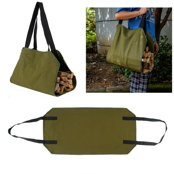 sdhkgrrt Firewood Carrier Bag, Firewood Log Carrier Bag, Waxed Canvas Wood Bag for Fireplace Accessories, Heavy Duty Tote for Camping Outdoor, Handle Strap for Easy Carry