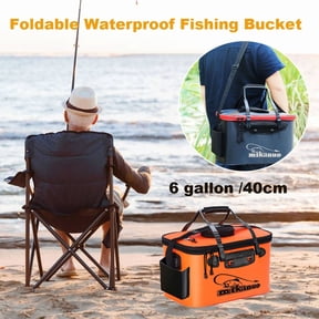 sdhkgrrt Foldable Fishing Bucket, Live Well Fish Container for Bass Trout, Portable EVA Fishing Bag with Side Pockets, Multi-Functional Tackle Storage for Kayak Boat Shore Fishing