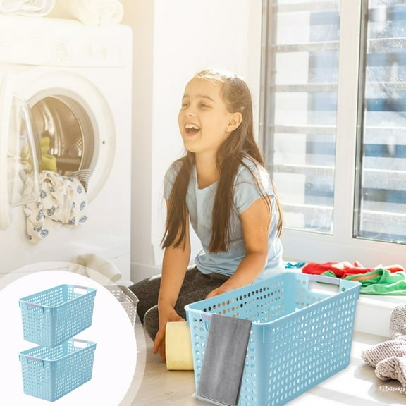 sdhkgrrt Laundry Basket, 2 Pack Plastic Narrow Opening Laundry Baskets with Handles, Foldable Collapsible Storage Baskets for Laundry Room, Space Saving Laundry Hampers for Home Dorm Bedroom Bathroom