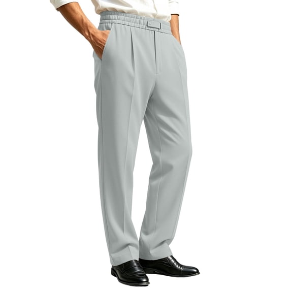 sdhkgrrt Men Plus Size Elastic Waist Dress Pants with Pockets Solid Office Business Work Casual Straight Leg Pants Regular Fit Breathable Long Palazzo Trousers, Gray XL