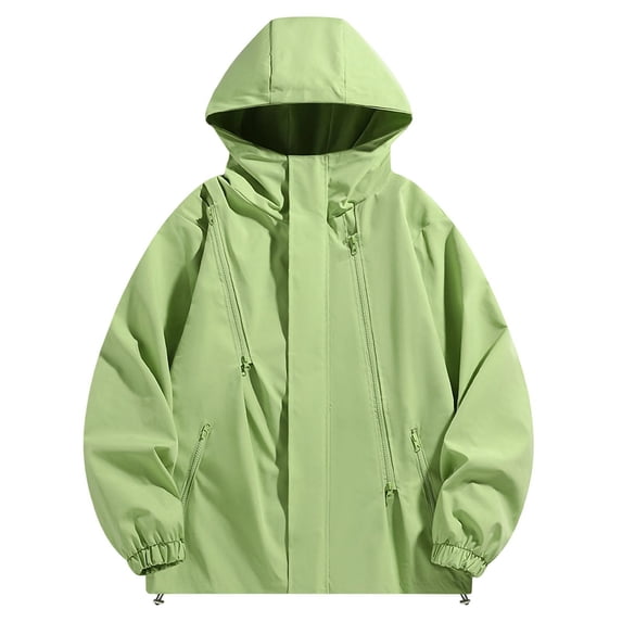sdhkgrrt Men Plus Size Zip Up Hooded Jacket Fall Winter Casual Loose Windbreaker Outdoor Work Wear, Green 5XL