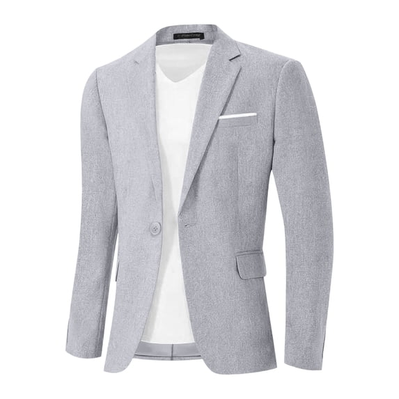 sdhkgrrt Men's Collared Long Sleeve Button Down Blazer Summer Spring Casual Fashion Basic Work Office Jacket Suit Tops, Gray XL