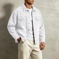 thumbnail image 1 of sdhkgrrt Men's Plus Size Denim Shacket Fall Winter Long Sleeve Collared Casual Jacket Button Down Work Outfits Loose Fit Clothes, White 4XL, 1 of 9