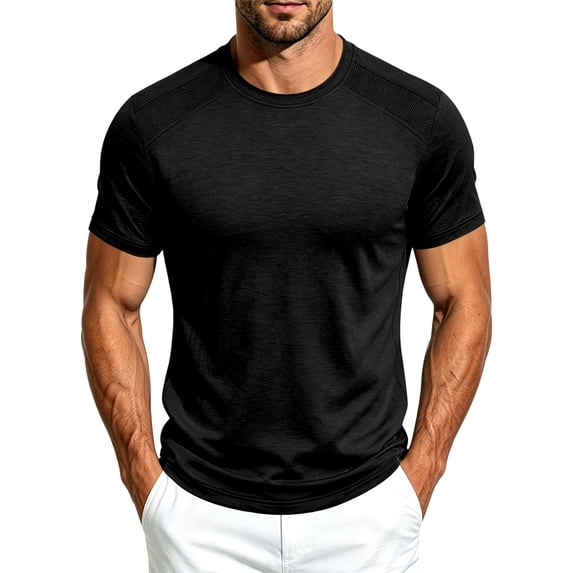 sdhkgrrt Plus Size Men Summer Round Neck Short Sleeve T-Shirts Casual Solid Basics Tee Tops Loose Fit Everyday Wear, Black 3XL