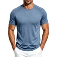 thumbnail image 1 of sdhkgrrt Plus Size Men Summer Round Neck Short Sleeve T-Shirts Casual Solid Basics Tee Tops Loose Fit Everyday Wear, Blue XL, 1 of 8