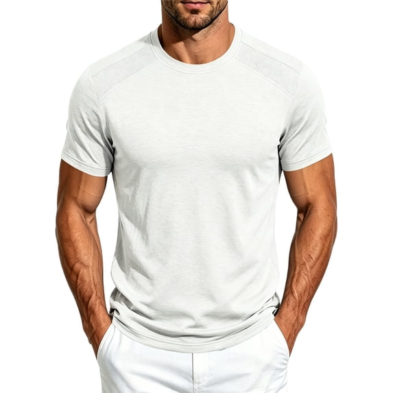 sdhkgrrt Plus Size Men Summer Round Neck Short Sleeve T-Shirts Casual Solid Basics Tee Tops Loose Fit Everyday Wear, White XL