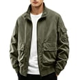 thumbnail image 1 of sdhkgrrt Plus Size Men's Zip Up Collared Long Sleeve Jacket Fall Winter Casual Basic Outwear Solid Trendy Work Business Coats, Army Green L, 1 of 5