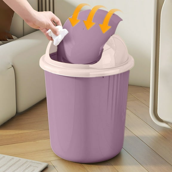 sdhkgrrt Round Trash Can With Lid, Odor Control Plastic Garbage Bin for Office Bathroom, Small Space Desk Side Waste Bin, Flip Top Kitchen Bedroom Dorm Trash Can, 14.3x9.8 Inch Compact Step Can