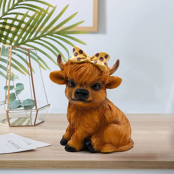 sdhkgrrt Scottish Cow Statue, Realistic Little One Calf Figurine, Resin Animal Sculpture, Highland Cow Decor for Home, Office, Farmhouse, Rustic Cottage Decorations