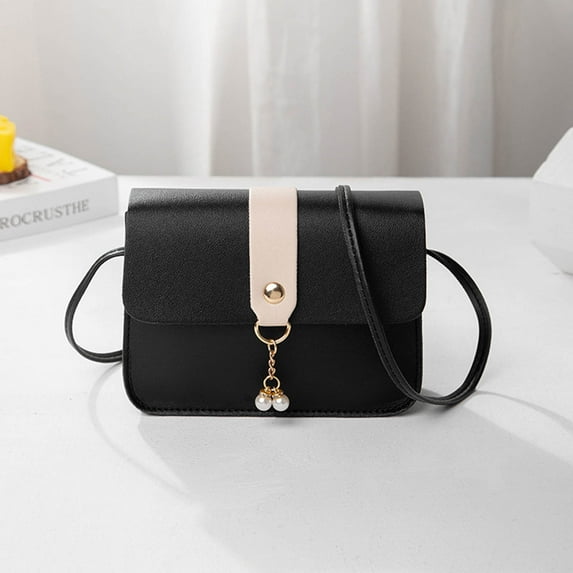 sdhkgrrt Spring Summer Shoulder Bag, Women Messenger Bag Crossbody Phone Bag, PU Leather Small Square Bag with Pearl Pendant, Fashion Casual Purse for Daily Use Work Travel