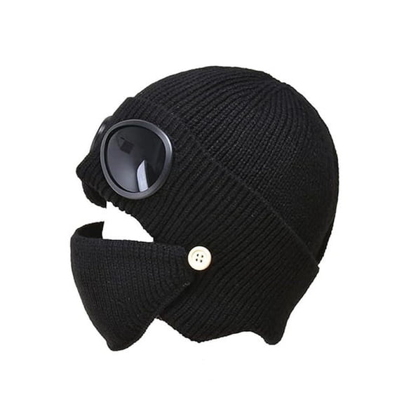 sdhkgrrt Winter Ski Hat with Goggles, 3 in 1 Knitted Hat with Mask, Unisex Thermal Hat for Snow, Detachable Face Mask Hat, Winter Hat with Glasses, Cold Weather Hat for Skiing