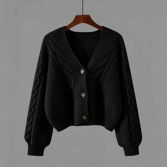 sdhkgrrt Women Long Sleeve Cardigan Sweater Fall Winter Knitted Button Down Open Front Casual Basic Tops Cozy Dressy Layering Outfits Clothes, Black Free Size