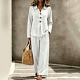 thumbnail image 1 of sdhkgrrt Women Plus Size 2 Piece Lounge Set Collared Long Sleeve Shirt Wide Leg Pants Solid Loose Boho Tracksuit Fall Winter Outfits, White 2XL, 1 of 8