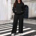 thumbnail image 1 of sdhkgrrt Women's 2 Piece Matching Lounge Set Long Sleeve Hoodie with Kangaroo Pocket Drawstring Jogger Pants Solid Casual Loose Tracksuit Soft Homewear Fall Winter Outfits, Black M, 1 of 8