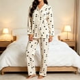 thumbnail image 1 of sdhkgrrt Women's 2 Piece Matching Pajama Set Soft Comfy Long Sleeve V Neck Button Tops Stretchy Wide Leg Pants Lounge Outfits Casual Fall Winter Tracksuit Clothing, Black XL, 1 of 5