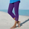 thumbnail image 1 of sdhkgrrt Women's Capri Leggings Elastic Waist Lace Splicing Casual Yoga Pants Solid Running Athletic Workout Lounge Compression Trousers, Purple XL, 1 of 7