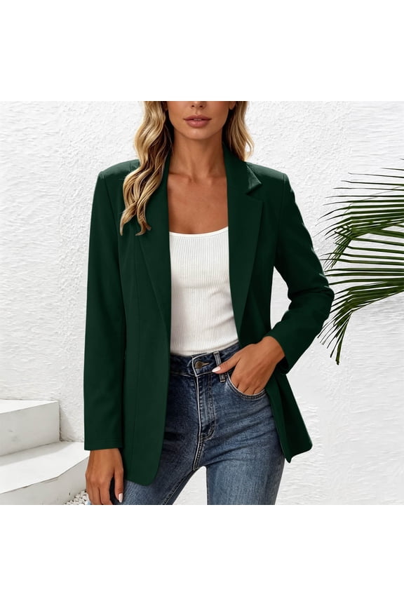 Women's Collared Long Sleeve Button Down Blazer Fall Winter Spring Casual Open Front Blazers Loose Business Work Tops Basic Outfits, Army Green S