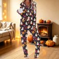 thumbnail image 1 of sdhkgrrt Women's Plus Size 2 Piece Pajama Set Collared Long Sleeve Shirt Wide Leg Pants Halloween Printed Lounge Outfit Soft Loose Matching Casual Fall Tracksuit, Purple L, 1 of 8