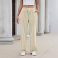thumbnail image 1 of sdhkgrrt Women's Wide Leg Drawstring Pants with Pockets Casual Flowy Lounge Long Pants Work Travel Vacation Fall Outfits Winter Sweatpants, Beige L, 1 of 8