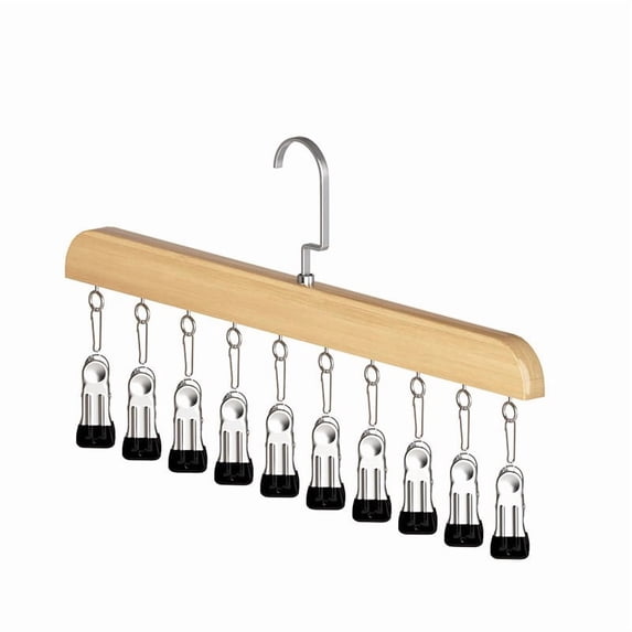 sdhkgrrt Wooden Pants Hanger with Clips, Space Saving Organizer, Multi Clip Hanger for Skirts Jeans, Scarf and Tie Holder, Closet Organizer, 10 Clip Trouser Hanger