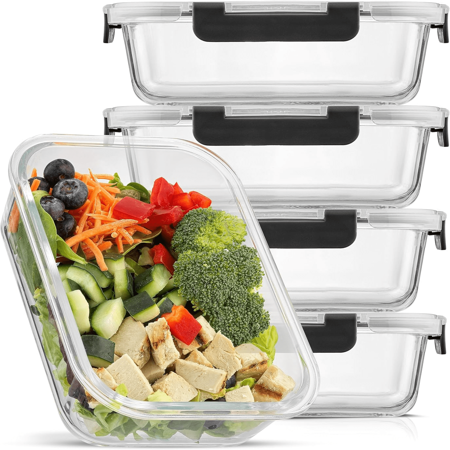 sdzknie Glass Food Storage Containers with Lids. 5 Pack Glass Meal Prep ...