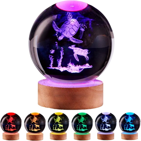 sea Turtle Crystal Ball Lamp,Lifelike 3D Turtle Night Light,16 Colors Changing Light,Dimmable Remote Control, Underwater World lamp Gift (sea Turtle)