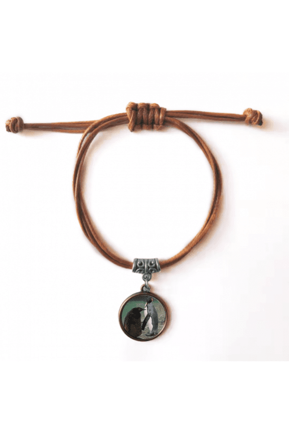 sea cold antarctic penguin science nature picture bracelet leather hide wristband brown jewelry