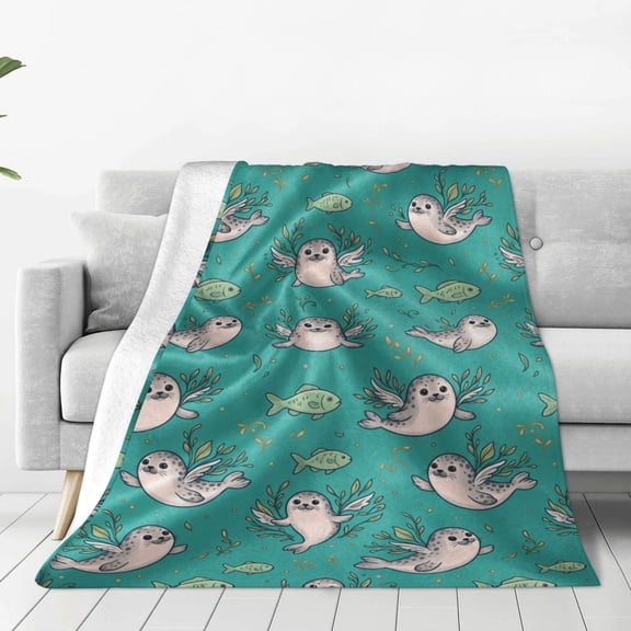 seal Graphic Blanket Soft Flannel Plush Warm Fuzzy Perfect Birthday Present Idea Sofa Bed Chair 50x40