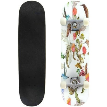 seamless texture with fancy flora and birds watercolor painting Outdoor Skateboard Longboards 31"x8" Pro Complete Skate Board Cruiser