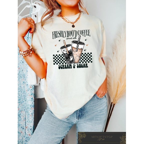 season Freshly Boo’d Coffee T-shirt, season Coffee Lover T Shirt, Ghost Coffee Shirt, season, season Spooky Season Tee, F3162 All Size S-5Xl