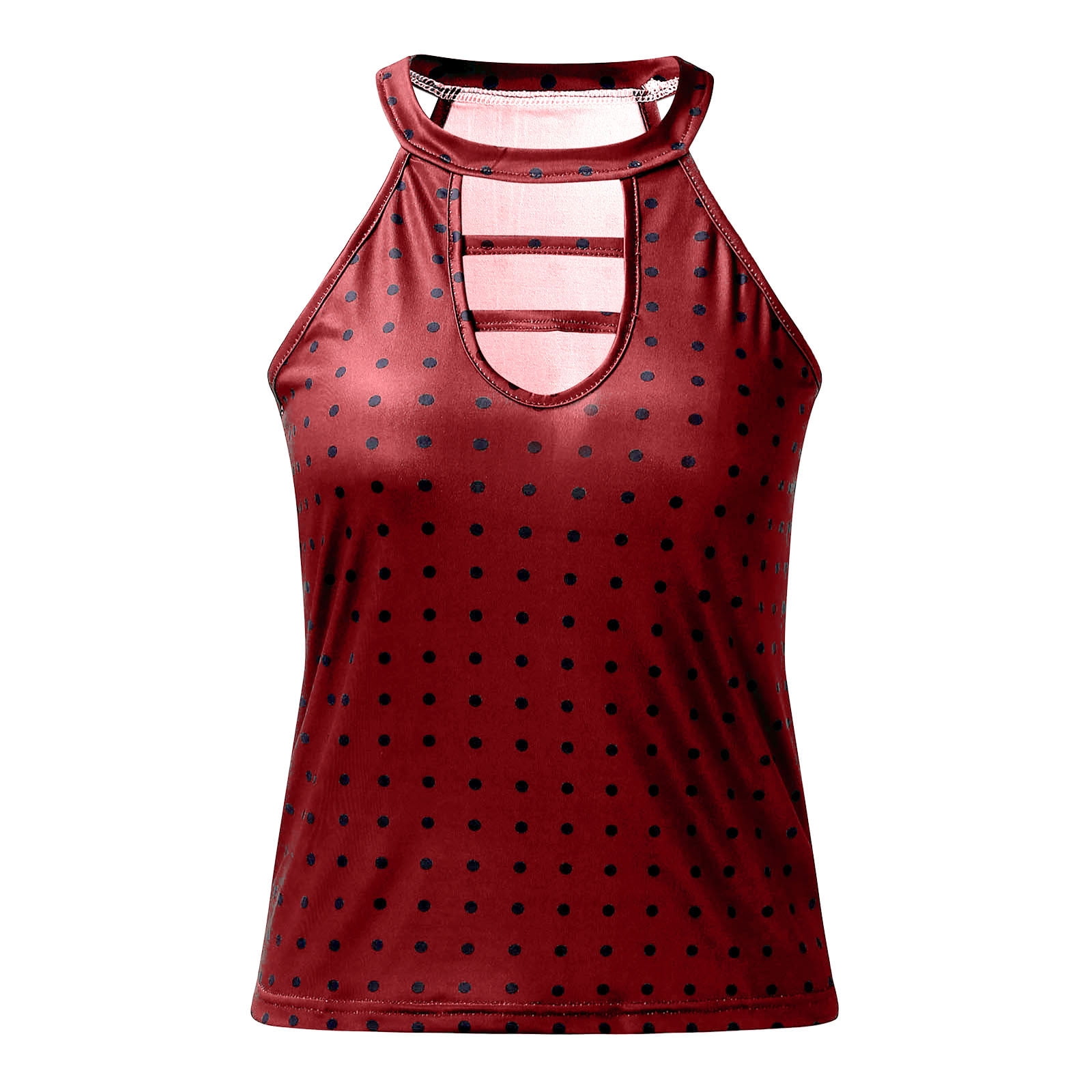 Pre-Owned sebulube Women Round Neck Sleeveless Polka Dot Keyhole Back Slim And Fit Halter Tops
