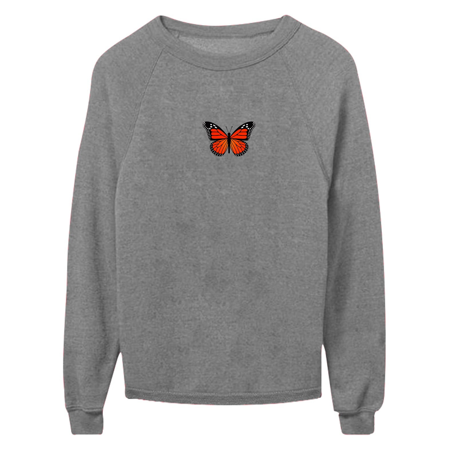 Pre-Owned sebulube Women's Butterfly Print O Neck Loose Sweater Long Sleeve Casual Blouse Top