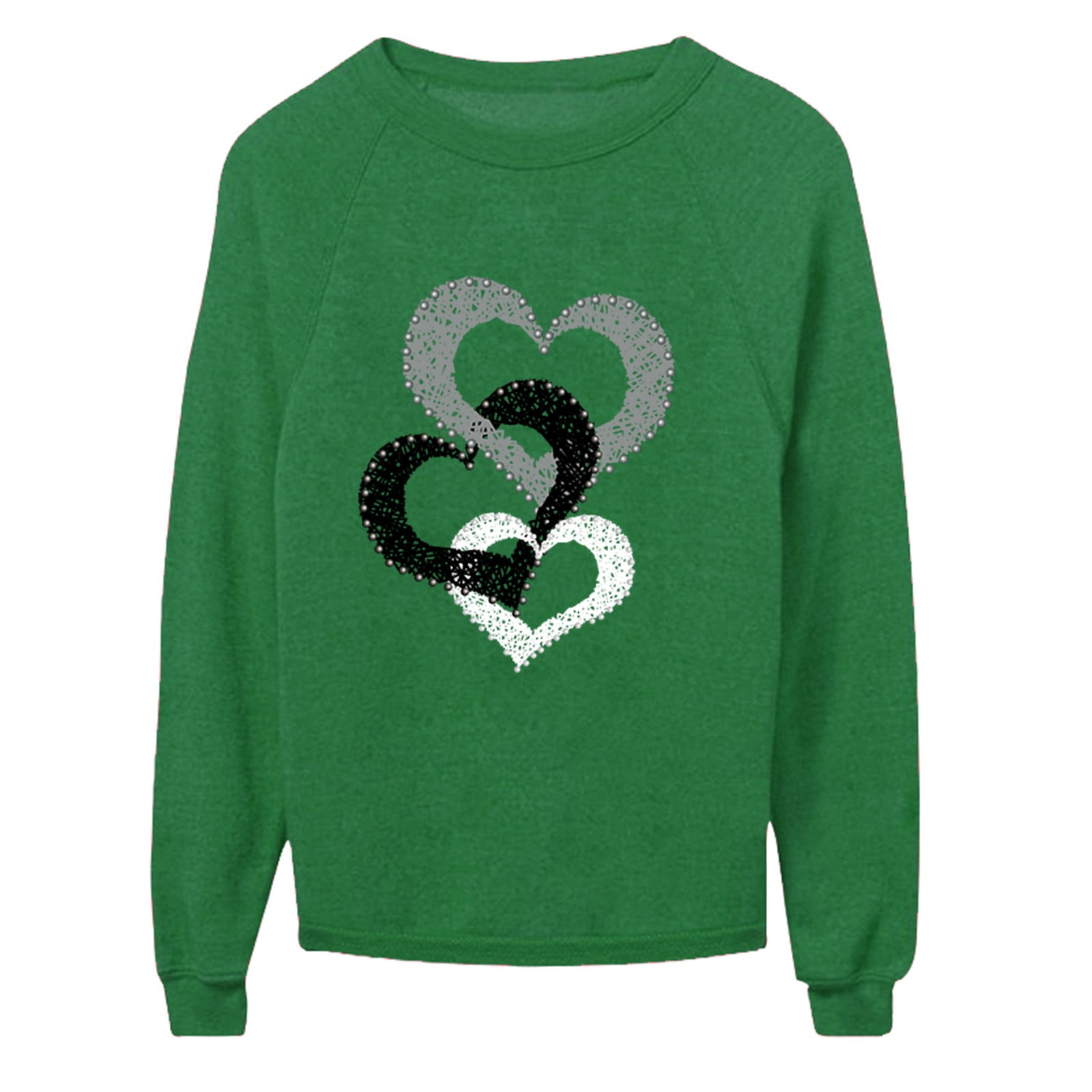 Pre-Owned sebulube Women's Cross Love Print O Neck Loose Sweater Long Sleeve Casual Blouse Top