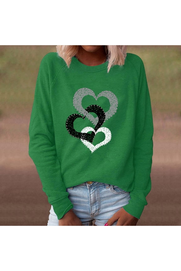 Women's Cross Love Print O Neck Loose Sweater Long Sleeve Casual Blouse Top