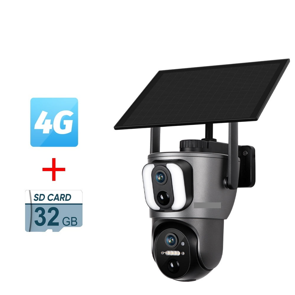 security camera， 4MP UHD Dual Screen Linkage Solar Camera Outdoor 4G ...
