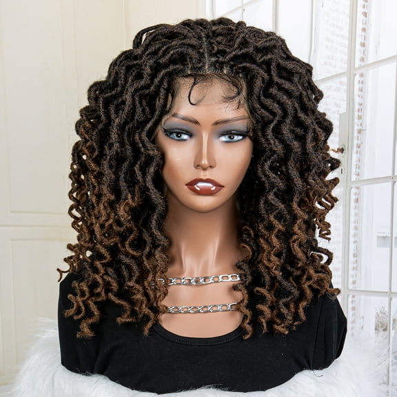 sedittyhair Braided Wigs Synthetic Full Lace Wig for Black Women 18 Inches Short Braid Braiding Hair Wig Knotless Box Short Braids Wigs Hand Made Lace Frontal Braided Wigs 1B/30 Color