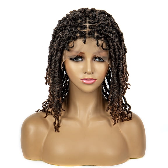 sedittyhair Short Bob Dreadlocks Square Knotless Braided Wigs Locs Crochet Natural Braided Hair Artificial Wig for Black Women with Baby Hair 14 Inches 1B/30 Color