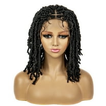 sedittyhair Short Bob Dreadlocks Square Knotless Braided Wigs Locs Crochet Natural Braided Hair Artificial Wig for Black Women with Baby Hair 14 Inches Natural Black