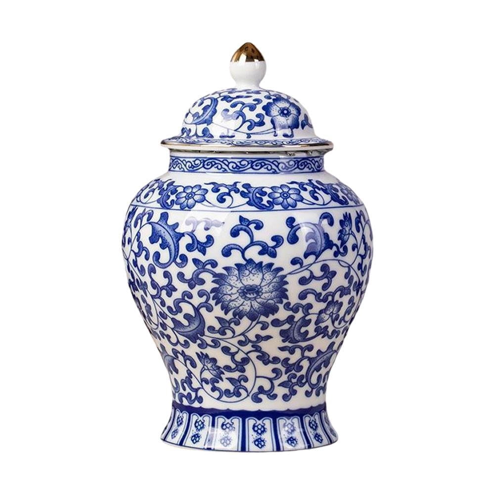 seebee Chinoiserie Blue White Ginger Jars, Porcelain Jar Tea Storage, Ceramic Decorative Ginger Jar with Lid, Chinoiserie Decor Blue and White Vase, Porcelain Vases Decor for Living Room, Bedroom