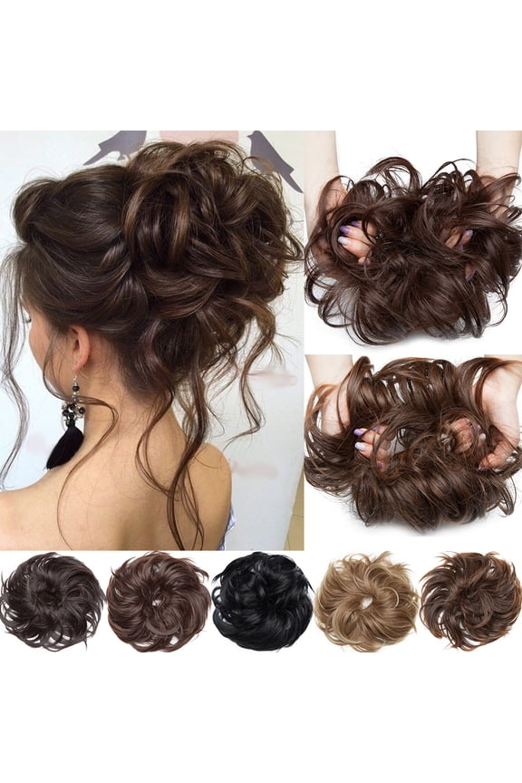 messy bun hair ponytail hair extension synthetic scrunchy wavy real hair bun fake hair elastic hair extensions for women black/blonde/palm colors